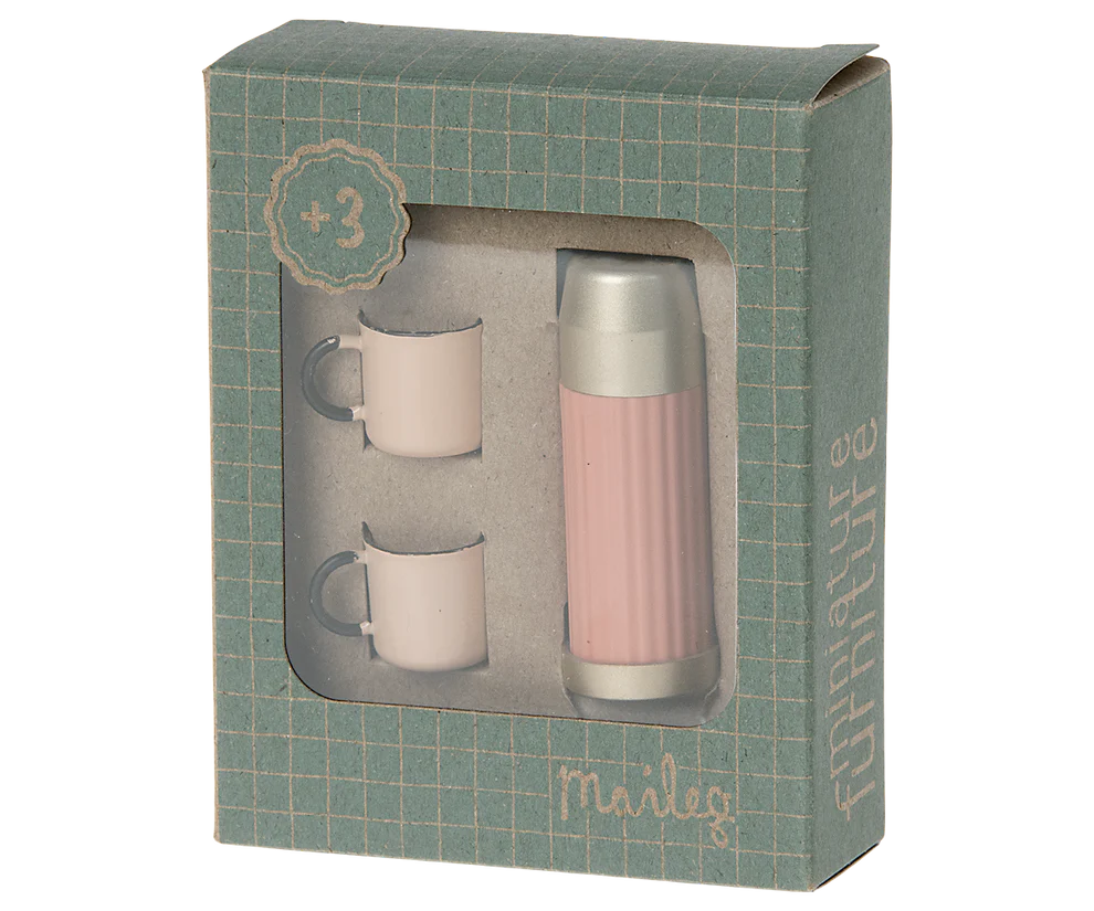 Maileg Miniature Thermos And Cups Coral