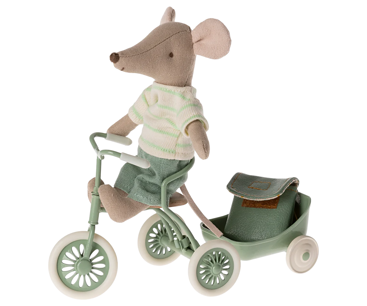 Maileg Mouse Tricycle Big Brother  with Bag - Green