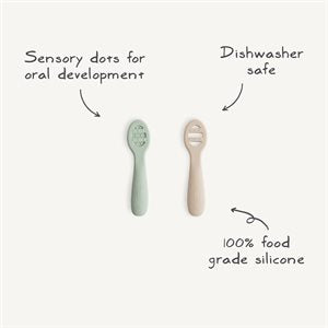Mushie First Feeding Baby Spoons - Silicone 2-Pack - Tradewinds/Shifting Sand