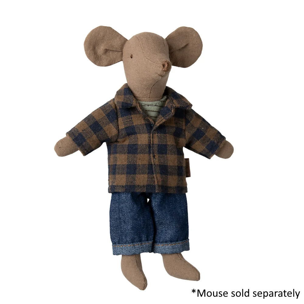 Maileg, Brown checked shirt and pants, Dad mouse