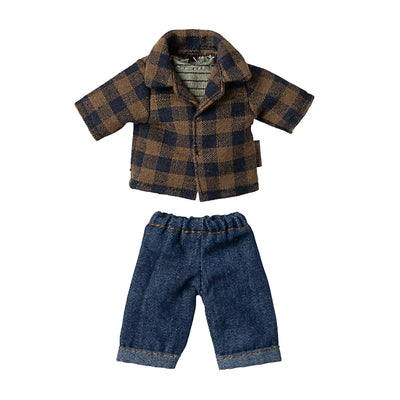 Maileg, Brown checked shirt and pants, Dad mouse
