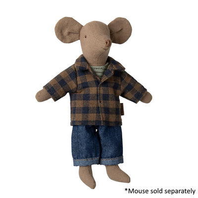 Maileg, Brown checked shirt and pants, Dad mouse