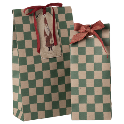 Maileg, Gift Bag Mini Checker, Green 50 Pack 03