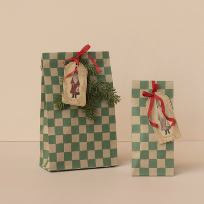 Maileg, Gift Bag Medium, Checker Green 50 pack 02