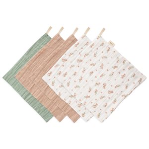 Mushie Muslin Cotton Washcloth 5-Pack - Flower Combo