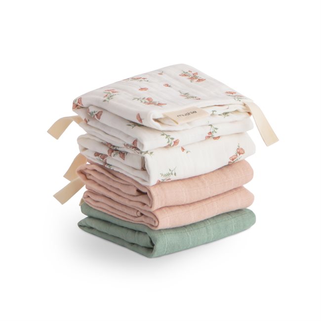 Mushie Muslin Cotton Washcloth 5-Pack - Flower Combo