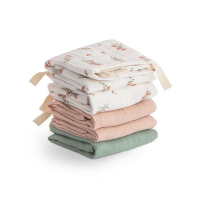 Mushie Muslin Cotton Washcloth 5-Pack - Flower Combo