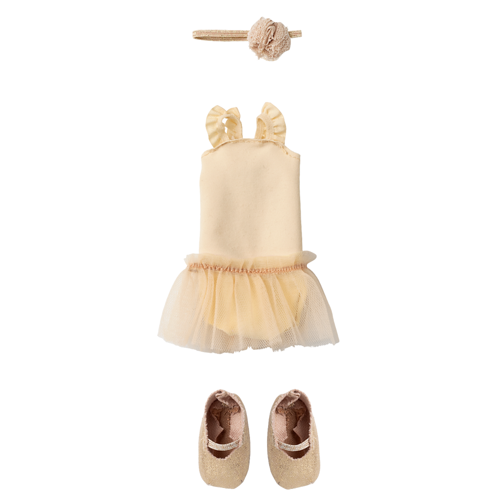 Maileg Bunny, Size 2 Brown Bunny, Ballet Suit and Skirt Cream