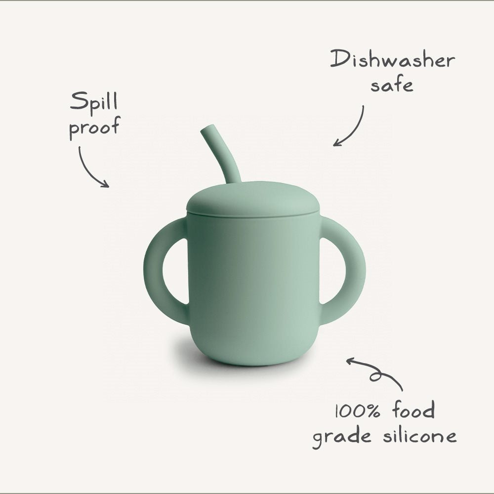 Mushie Silicone Training Cup + Straw - Retro Cars