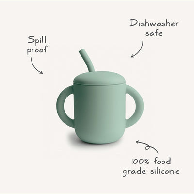 Mushie Silicone Training Cup + Straw - Retro Cars