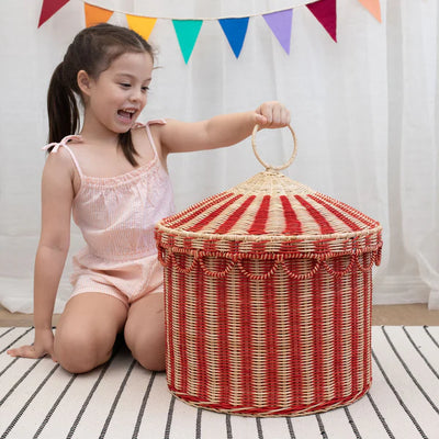 Circus Tent Toy Basket - Red & Straw