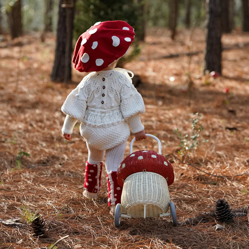 Rattan Mushroom Luggy Red / White