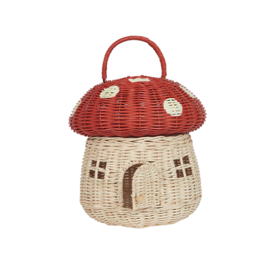 Rattan Mushroom Basket Red
