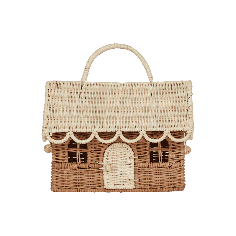 Rattan Gingerbread Casa Clutch - Natural & Straw