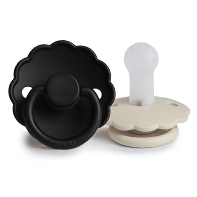 Daisy Pacifier Cream/Jet Black Silicone - Pudgy Fingers