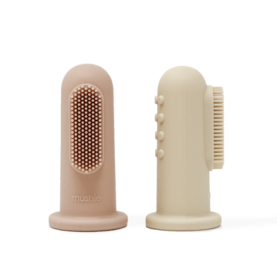 Mushie Finger Toothbrush - Blush/Shifting Sand - Pudgy Fingers